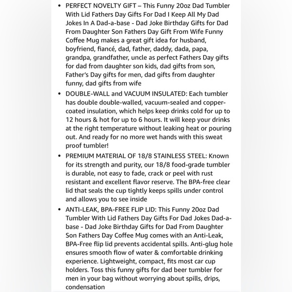 NIB “Dad Jokes” 20 Ounce Hot & Cold 20 Ounce Beverage Tumbler - Picture 6 of 6